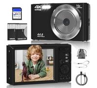 Cámara digital, cámara digital FHD 4K 44MP, zoom digital de 16X, cámara digital de apuntar y disparar con 3 luces de relleno LED, tarjeta SD de 64 GB, cámara compacta para niños, adolescentes, niños y