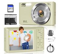 Cámara digital, cámara digital FHD 4K 44MP, zoom digital de 16X, cámara digital de apuntar y disparar con 3 luces de relleno LED, tarjeta SD de 64 GB, cámara compacta para niños, adolescentes, niños y