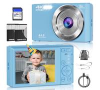Cámara Digital, cámara Digital FHD 4K con Tarjeta SD de 64 GB, cámara Digital de apuntar y Disparar de 44 MP, Zoom Digital de 16X, antivibración, Luces de Relleno de 3 LED, cámara compacta para niños