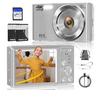 Cámara digital, cámara digital FHD 4K de 44 MP, zoom digital de 16X, cámara digital de apuntar y disparar con 3 luces de relleno LED, tarjeta SD de 64 GB, cámara compacta para niños, adolescentes,