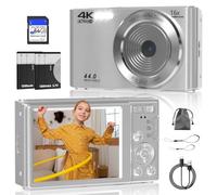 Cámara digital, cámara digital FHD 4K de 44 MP, zoom digital de 16X, cámara digital de apuntar y disparar con 3 luces de relleno LED, tarjeta SD de 64 GB, cámara compacta para niños, adolescentes,