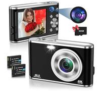 Cámara digital, cámara digital UHD 4K con cámara frontal y trasera, enfoque automático de 48 MP, cámara de vlogging con zoom digital 16X con tarjeta de 32 GB, pantalla de 2.8 pulgadas, cámara compacta