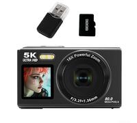 Cámara digital compacta 5K, pantalla dual con imágenes Ultra HD de 80 MP, grabadora de video WiFi con zoom 18X para selfies y viajes (negro 32G)