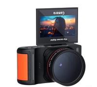 Cámara digital con pantalla abatible para estudiantes, cámara de vlogging HD CCD con función selfie, cámara compacta retro sin espejo para campus de viaje (negro)