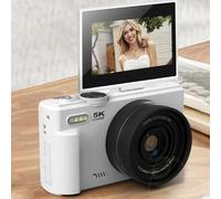 Cámara Digital de 5k, Cámaras Digitales UHD de 75MP para Fotografía, Punto de Enfoque Automático AF y Disparar una Cámara Pequeña con Flash, Pantalla de 3 Pulgadas, Zoom de 18x, (Black) (White)