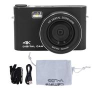 Cámara Digital de 64MP, Vídeo 4K, Zoom de 18X, Pantalla Táctil TFT HD, Flash LED, Fotos Cronometradas, Reproductor MP3, Batería de Larga Duración, Aleación de Aluminio ABS, (Black)