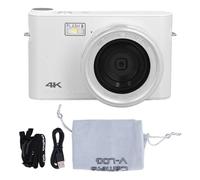 Cámara Digital de 64MP, Vídeo 4K, Zoom de 18X, Pantalla Táctil TFT HD, Flash LED, Fotos Cronometradas, Reproductor MP3, Batería de Larga Duración, Aleación de Aluminio ABS, (White)