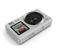 Cámara digital de 80 MP Grabación de video 5K, selfie de doble pantalla para videocámara con Wifi, zoom digital de 18x, estabilización, almacenamiento expandible, acabado rosa (blanco)