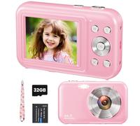 Cámara Digital, FHD 1080P 44MP Cámara de Fotos Digital con 32GB SD Card, Recargable Camara Digitales Compactas con 16X Zoom Digital, 2.4" Pantalla para Niños, Principiantes, Adulto(Rosa)