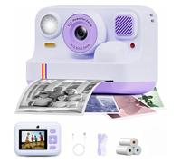 Cámara Digital for niños, cámara fotográfica de impresión instantánea, grabadora de vídeo de Doble Lente HD 1080P, Mini Impresora térmica, Regalos educativos de cumpleaños(Purple No Card)