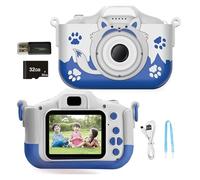 Cámara Digital for niños HD 1080P 20MP cámara Fox for niños Cargador USB cámara de Juego integrada Cubierta Protectora de Silicona a Prueba de Golpes(Blue 32G TF Card)