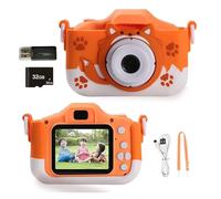Cámara Digital for niños HD 1080P 20MP cámara Fox for niños Cargador USB cámara de Juego integrada Cubierta Protectora de Silicona a Prueba de Golpes(Orange 32G TF Card)