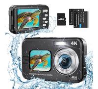Cámara Digital Impermeable 4K 48MP Autofocus Cámara subacuática con Tarjeta de Memoria 64G Selfie Dual Pantallas con Zoom Digital 16X, cámara compacta para niños/Principiantes (Negro)