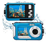 Cámara Digital Impermeable,Couleeur Full HD 2.7K 48MP Doble Pantalla Anti-Shake con micrófono LED Disparador automático y Zoom Digital 16X para niños Adolescentes (Azul)