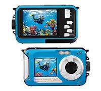 Cámara Digital Impermeable,Couleeur Full HD 2.7K 48MP Doble Pantalla Anti-Shake con micrófono LED Disparador automático y Zoom Digital 16X para niños Adolescentes (Azul)
