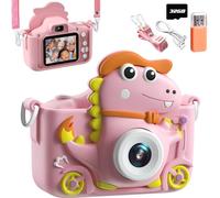 Cámara Digital Infantil Dinosaurio 1080P, 2" HD Selfie, 32GB Memoria, Regalo 3-12 Años, Rosa