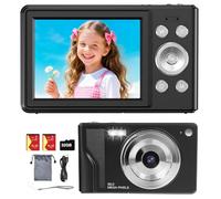 Cámara digital para niños, adolescentes y principiantes, 56 MP 1080P FHD, zoom digital de 16X, LCD de 2.8 pulgadas, tarjeta TF de 32 GB y 2 baterías, compacta para apuntar y disparar, cámara de inicio