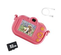 Cámara digital para niños, regalos de cumpleaños de Navidad para niñas de 3 a 8 años, cámara de video HD de doble lente con tarjeta SD de 32 GB, funda de silicona