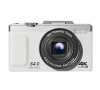 Cámara digital retro 4K UHD con sensor de 64 MP, zoom óptico de 16X y pantalla abatible para captura de fotos y videos (blanco)