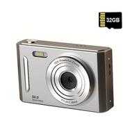 Cámara digital retro con cámaras HD duales frontal y trasera, tarjeta de 32 GB, alimentación USB/batería, recargable, cámara de viaje de ABS
