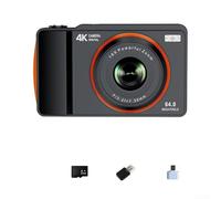 Cámara digital retro de 64 MP, video 4K, zoom 16X, enfoque automático, apunta y dispara con pantalla IPS de 2.4 pulgadas, cámara portátil de vlogging de viaje para estudiantes principiantes (negro 32G