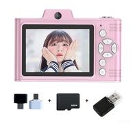 Cámara digital retro H8 con pantalla de 2.8 pulgadas, cámara HD de doble lente estilo CCD para estudiantes, punto de vlogging compacto para sesión de cumpleaños (rosa 32G)