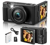 Cámara digital True 4K para fotografía, enfoque automático de 64 MP con zoom digital de 18X, pantalla abatible de 3 pulgadas, 270°, cámara selfie de doble lente para YouTube Vlogging y creación de