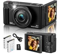 Cámara digital True 5K para fotografía, enfoque automático de 80 MP con zoom digital de 18X, pantalla abatible de 3 pulgadas, 270°, cámara selfie de doble lente para YouTube Vlogging y creación de