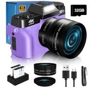 Cámara digital VJIANGER mejorada 2024 para fotografía 4K 56MP cámara de vlogging para YouTube con WiFi, pantalla abatible de 180 grados, zoom digital 16X, lente de 52 mm, 2 baterías, tarjeta TF de 32