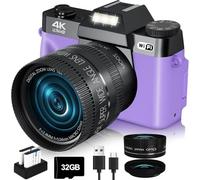 Cámara digital VJIANGER mejorada 2024 para fotografía 4K 56MP cámara de vlogging para YouTube con WiFi, pantalla abatible de 180 grados, zoom digital 16X, lente de 52 mm, 2 baterías, tarjeta TF de 32