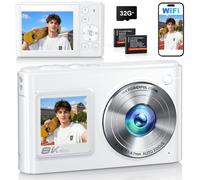 Cámara digital WiFi de 8K 96MP 2026, vlogging para YouTube con pantalla dual, enfoque automático antivibración, cámara de viaje compacta con tarjeta de 32 GB y 2 baterías de 1050 mAh