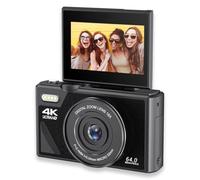 Cámara digital, zoom de 18X, antivibración, 64 MP y cámara UHD 4K con tarjeta de memoria de 256 GB, pantalla de 3 pulgadas para niños y niñas (negro)