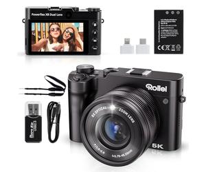 Camara Fotos Digital 5K 64MP Rollei Powerflex X8 Dual Lens Zoom Óptico 8X | Cámara de Fotos Compacta con Pantalla Táctil de 3.6" Digicam Portátil con Doble Lente para Selfies Digital Camera Negro