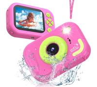 Cámara Fotos Infantil, Cámara Acuática para Niños, 48MP HD 1080P Cámara Impermeable para Niños con Pantalla de 2,4 Pulgadas Tarjeta de 32GB, Flash LED, Regalo para Niños y Niñas de 3-12 Años (Rosa)