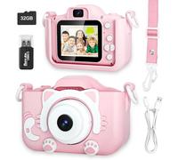 Cámara Fotos Infantil, Juguetes niña y niños 3 a 12 años. Doble Lente, Tarjeta SD 32GB, Funda de Silicona, Pantalla IPS 2.0", Video HD 1080P. Regalo Ideal para Niños en Navidad y Cumpleaños (Pink)