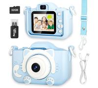 Cámara Fotos Infantil, Juguetes niña y niños 3 a 12 años. Doble Lente, Tarjeta SD 32GB, Funda de Silicona, Pantalla IPS 2.0", Video HD 1080P. Regalo Ideal para Niños en Navidad y Cumpleaños (Blue)