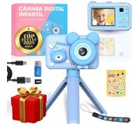 Cámara Fotos Infantil Oso Azul para Niño 3 4 5 6 7 8 9 10 Años, 2" 1080P con 32GB y Trípode, Juguetes Regalo Niño Cumpleaños Navidad, Selfie MP3 Juegos Educativos