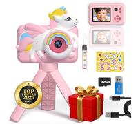 Cámara Fotos Infantil Unicornio Rosa para Niña 3 4 5 6 7 8 9 10 Años, 2" 1080P con 32GB y Trípode, Juguetes Regalo Niña Cumpleaños Navidad, Selfie MP3 Juegos Educativos