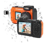 Cámara Impermeable 4K 65MP, Cámara Subacuática de 33 Pies, Cámara Digital Subacuática Selfie de Pantalla Dual de 2,88 Pulgadas y 1,44 Pulgadas, Zoom óptico de 10x, Batería de