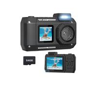 Cámara Impermeable 4K 65MP Cámara Submarina con Tarjeta de 64G, para Snorkeling Enfoque Automático Selfie Pantalla Dual Negra