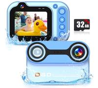 Cámara impermeable para niños, cámara de acción HD de 48 MP 1080P para niños, 10 pies bajo el agua, zoom digital de 10X, pantalla IPS de 2.4, incluye tarjeta de 32 GB, perfecta para aventuras al aire