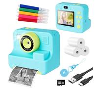Cámara infantil instantánea - Cámara digital infantil con papel de impresión y tarjeta TF de 32 G - Cámara de vídeo con lápices de colores - Juguete para niños de 3 a 14 años (azul)