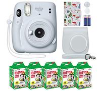 Cámara instantánea Fujifilm Instax Mini 11 + Paquete de Accesorios MiniMate y Funda Personalizada Compatible + Paquete de película Fuji Instax (50 Hojas), álbum de Fotos de Flamenco (Blanco Hielo,