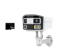 Cámara IP de doble lente de 8MP y 180 °, cámara de seguridad panorámica POE de 2K y 4MP, cámara tipo bala con detección humana 4K, vigilancia en exterior NVR(4MP POE With 32G)