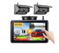 Camara Marcha Atras Monitor Grabador DVR con Alarma Punto Ciego BSD Inalámbrico 5 Pulgadas, Kits Cámaras Respaldo con Carga Solar Magnética para Camiones(128GB,5Inch with 2Cam)