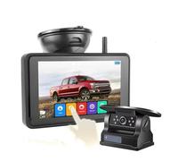 Camara Marcha Atras Monitor Grabador DVR Inalámbrico 5 Pulgadas, Kit Cámaras Visión Nocturna IR Respaldo Inalámbrico con Imán Solar para Camión, Autobús