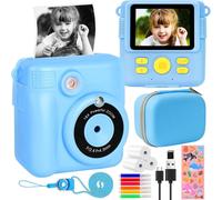 Cámara para niños, cámara instantánea, pantalla de 2,4 pulgadas y 1080p con papel de impresión y tarjeta TF de 32 GB, cámara digital con bol