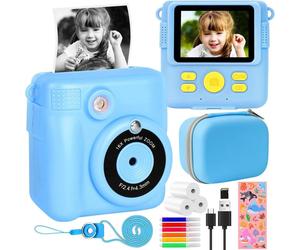 Cámara para niños, cámara instantánea, pantalla de 2,4 pulgadas y 1080p con papel de impresión y tarjeta TF de 32 GB, cámara digital con bol
