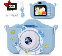 Cámara para niños de 3 a 12 años, cámara selfie para niños y niñas, pantalla IPS de 48 MP 1080P, cámara digital dual de juguete, perfecta para cumpleaños de niños con tarjeta de 32 GB