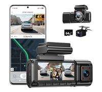 Cámara para salpicadero de coche 4K delantera y trasera con WiFi, cámara de salpicadero de 3 canales 1080P, pantalla IPS de 3,16 pulgadas, tarjeta gratuita de 64 GB, visión nocturna, sensor G